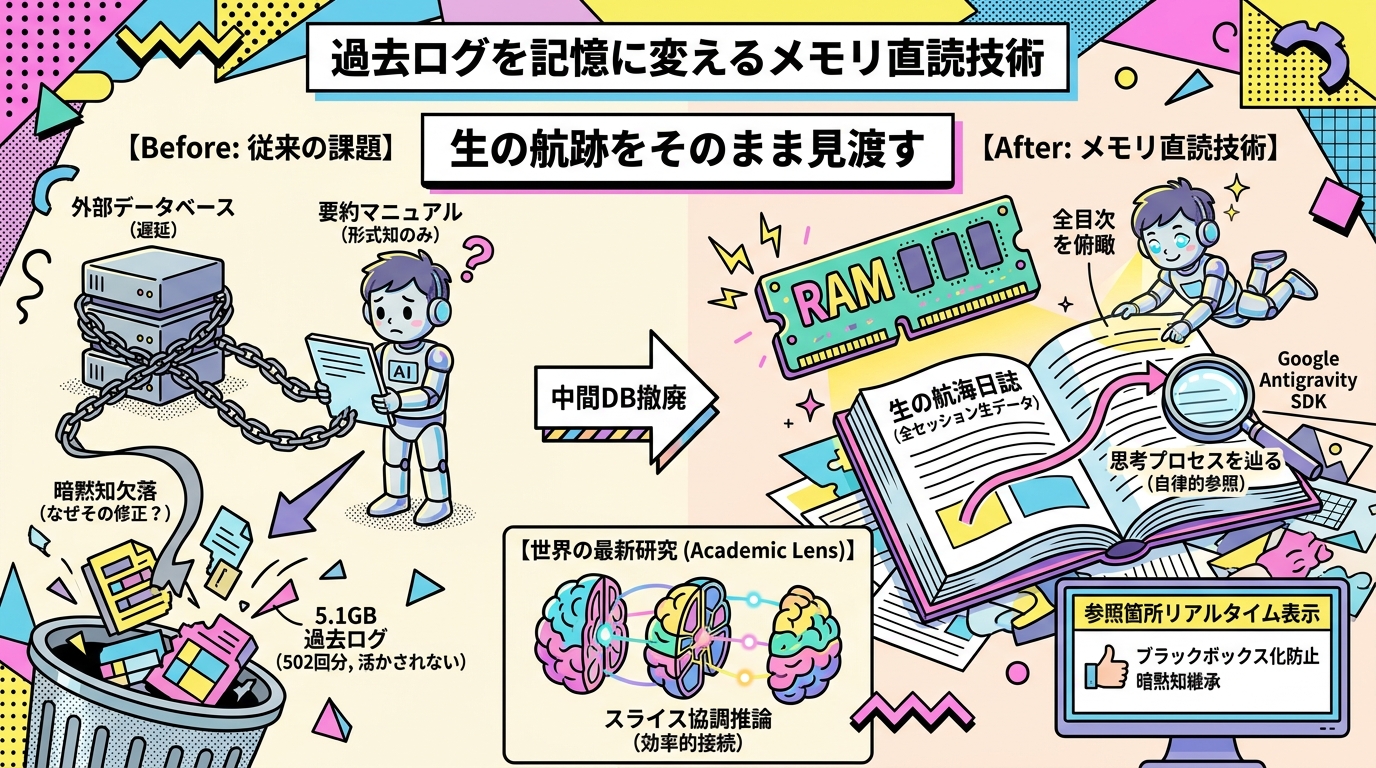 過去ログを記憶に変えるメモリ直読技術